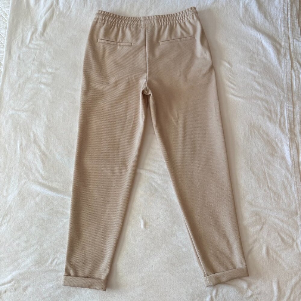 Zara Women’s Cream Tapered Joggers Size Medium Cuffed Hem Drawstring Trousers - Picture 4 of 6